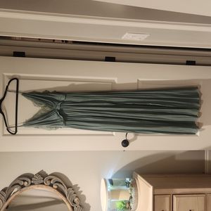 Long Dusty Blue Dress with Lace Detail